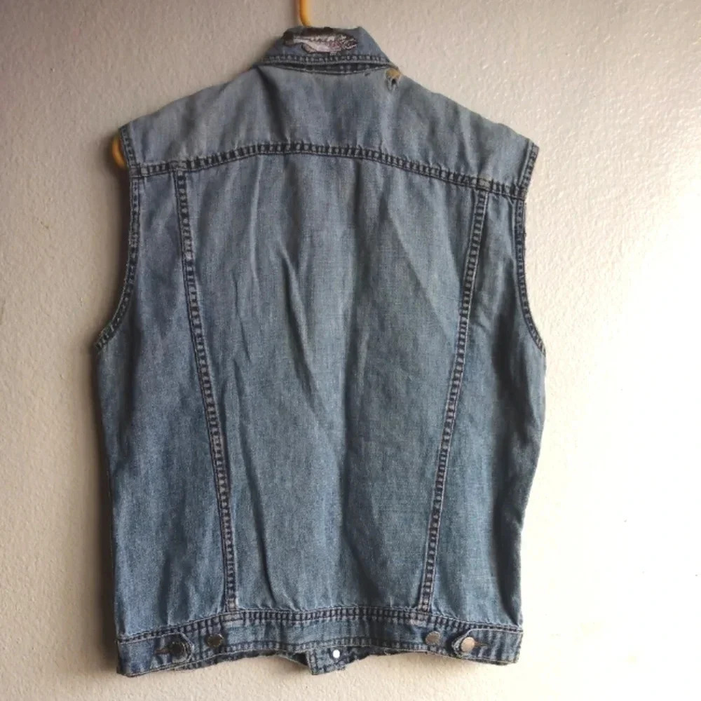 Armani Exchange UPCYCLED Distressed Washed Denim Vest-Jean vest-Unique-Patched - Picture 3 of 16